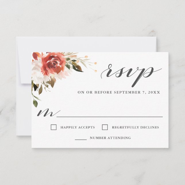 Subtle Red and White Watercolor Floral RSVP (Front)