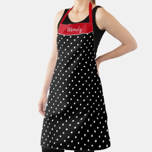 Subtle Red n Black with White Polka Dots Apron