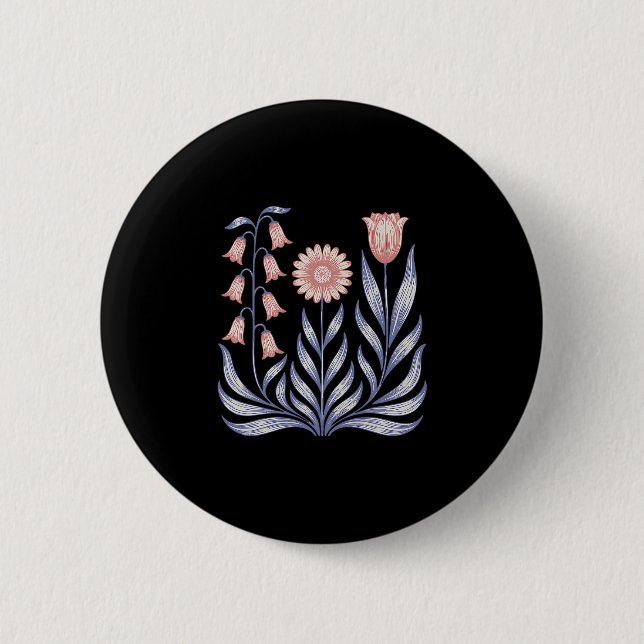 Subtle Resist Trump Foxglove Daisy Tulip Flower 4t Button (Front)