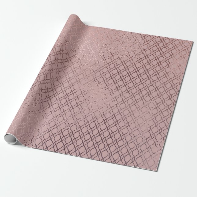 Subtle Rose Gold Lattice Pattern on Blush Pink Wrapping Paper (Unrolled)
