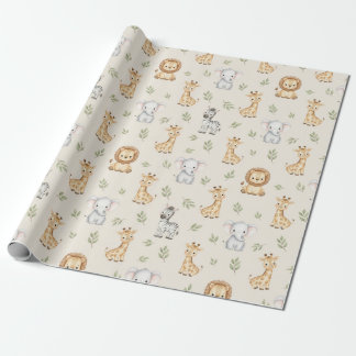 Subtle Safari Animals Pattern Birthday Wrapping Paper