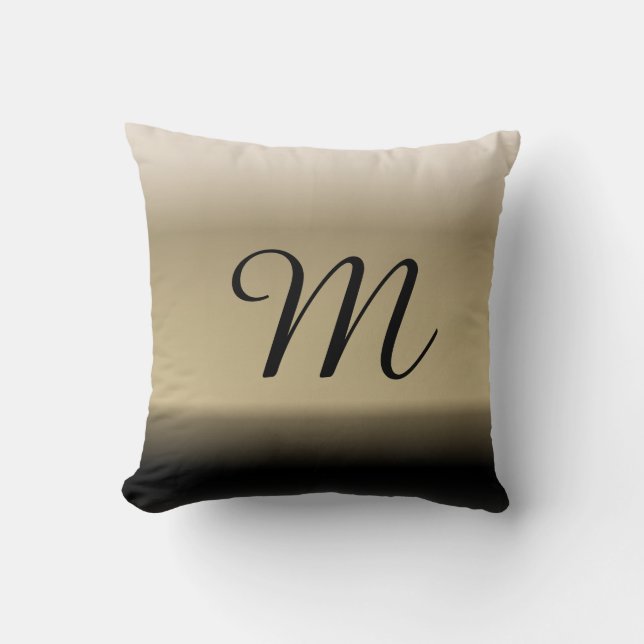 Subtle Shades of Beige to Black Ombre Gradient Throw Pillow (Front)
