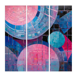 Subtle Shades of Blue & Pink in Abstract Triptych