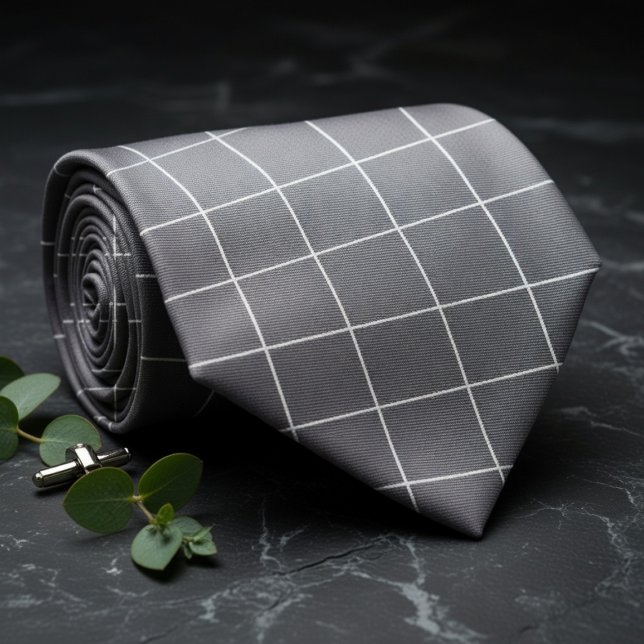 Subtle Silver & Black Plaid  Neck Tie (Creator Uploaded)