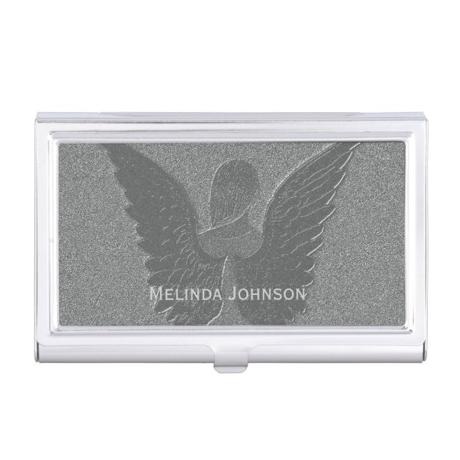 Subtle Silver Guardian Angel Card Case (Front)