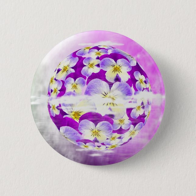 Subtle,  simple Violet pansy flower pattern globe Button (Front)