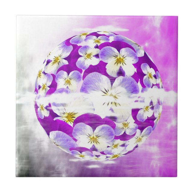 Subtle,  simple Violet pansy flower pattern globe Ceramic Tile (Front)