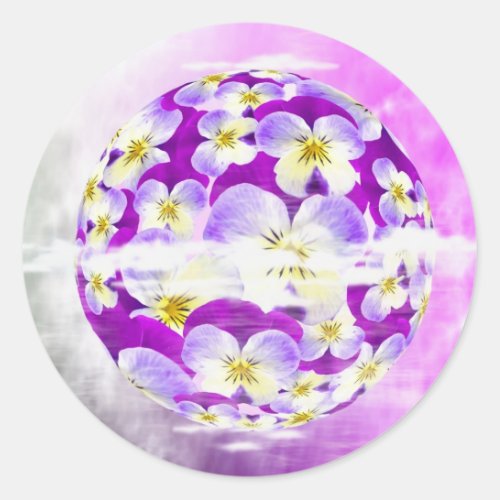 Subtle  simple Violet pansy flower pattern globe Classic Round Sticker