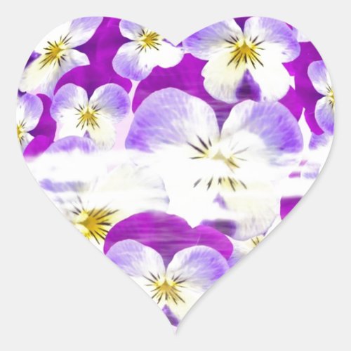 Subtle  simple Violet pansy flower pattern globe Heart Sticker