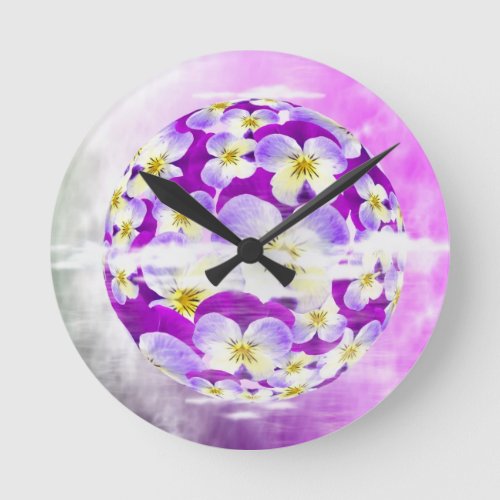 Subtle  simple Violet pansy flower pattern globe Round Clock