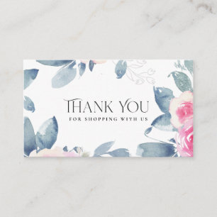 SUBTLE SOFT BLUSH BLUE FLORAL BUSINESS THANK YOU BUSINESS CARD