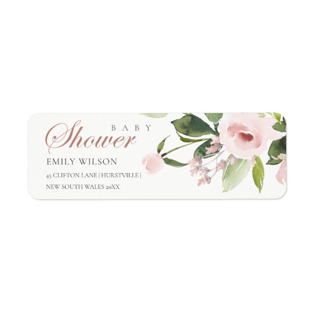 SUBTLE SOFT BLUSH PINK ROSE BABY SHOWER ADDRESS LABEL (Front)