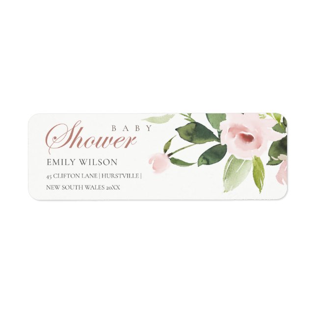 SUBTLE SOFT BLUSH PINK ROSE BABY SHOWER ADDRESS LABEL (Front)