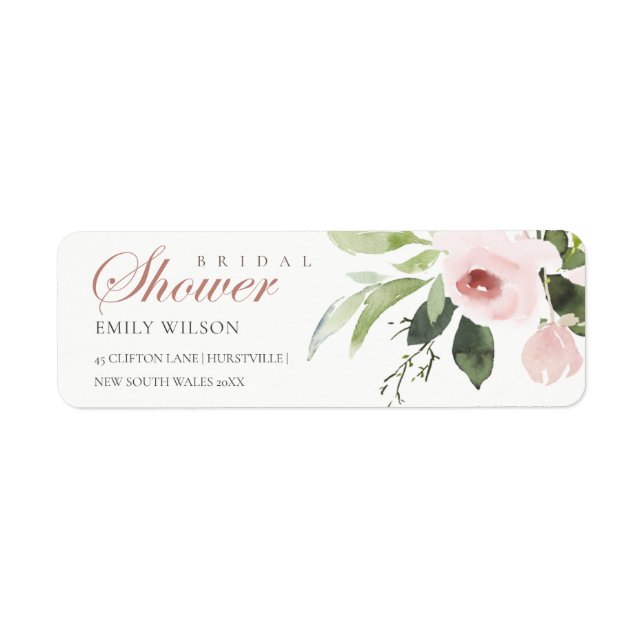 SUBTLE SOFT BLUSH PINK ROSE BRIDAL SHOWER ADDRESS LABEL (Front)