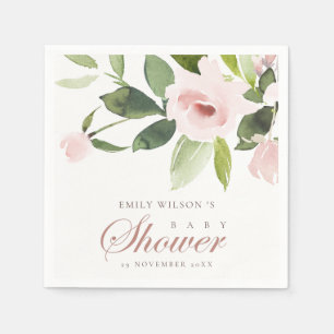 SUBTLE SOFT BLUSH PINK ROSE FLORAL BABY SHOWER NAPKINS