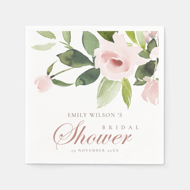 SUBTLE SOFT BLUSH PINK ROSE FLORAL BRIDAL SHOWER NAPKINS (Front)