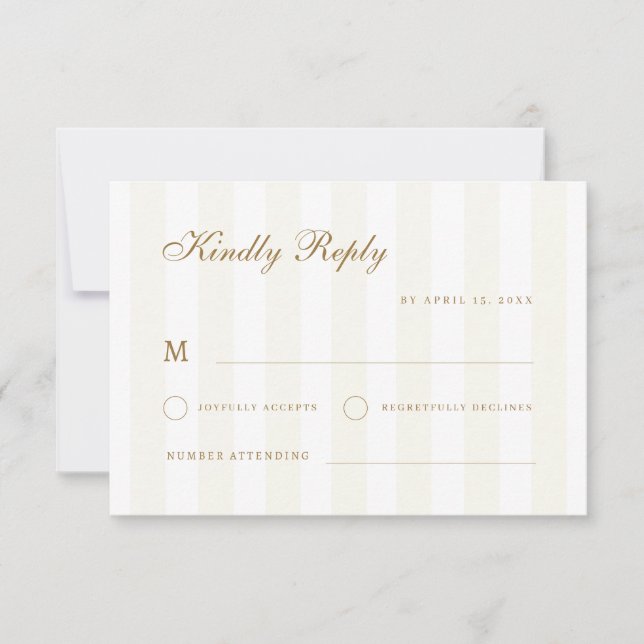 Subtle Stripes Gold Coastal Destination Wedding RSVP Card (Front)