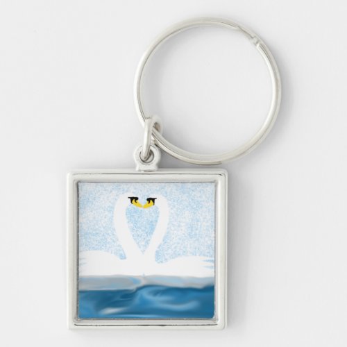 Subtle Swans in Love heart shapes Art Gifts Keychain