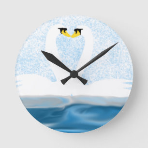 Subtle Swans in Love (heart shapes) Art Gifts Round Clock
