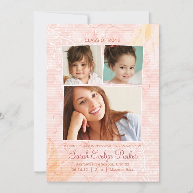 Subtle Swirls 3 Photo Graduation Announcement (Front)