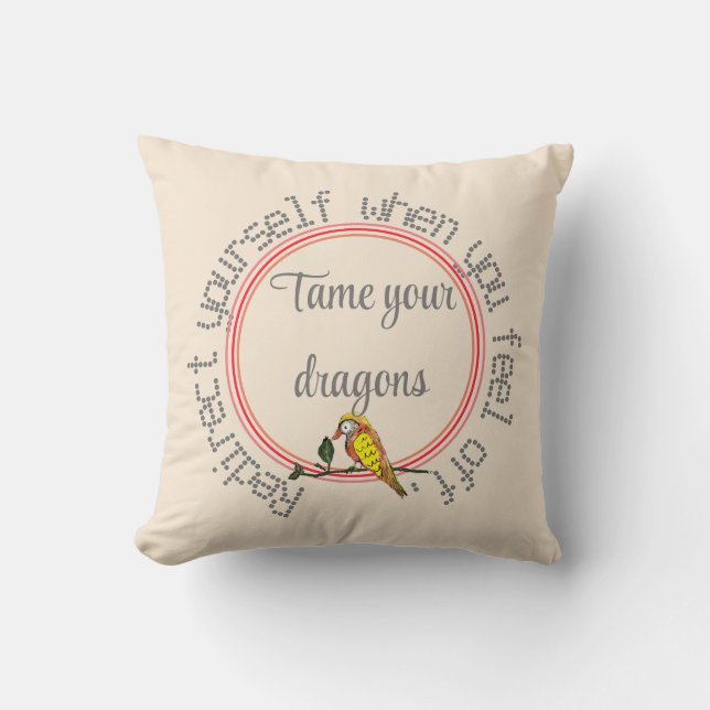 Subtle Tan Natural Personalize Text Bird Throw Pil Throw Pillow (Front)