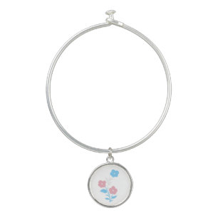 Subtle Trans Flag Flowers Bangle Bracelet