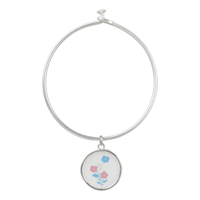 Subtle Trans Flag Flowers Bangle Bracelet (Front)