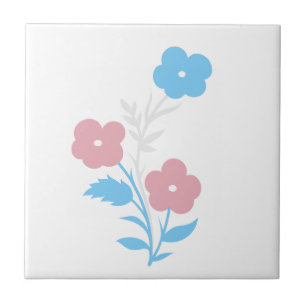 Subtle Trans Flag Flowers Ceramic Tile