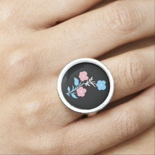Subtle Trans Flag Flowers Ring