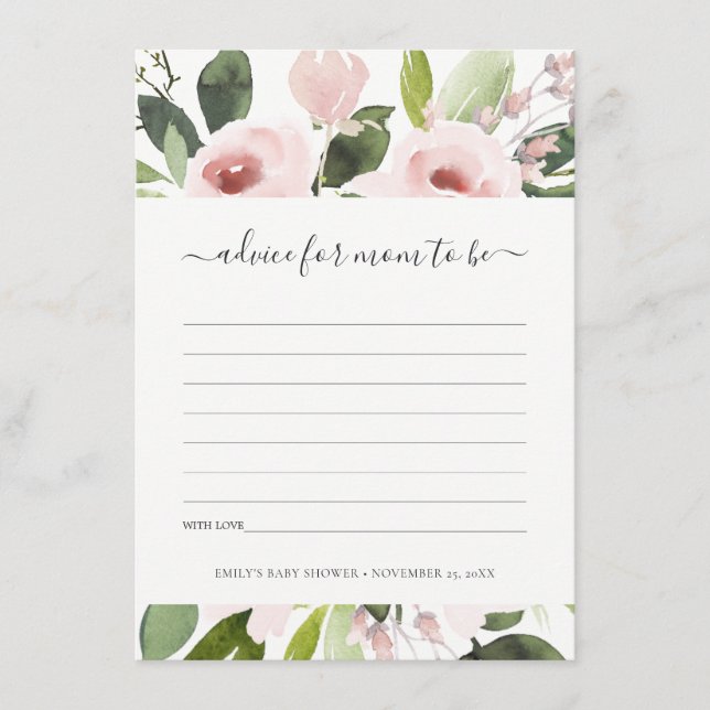 SUBTLE WASH BLUSH PINK FLORAL ADVICE BABY SHOWER ENCLOSURE CARD (Front)