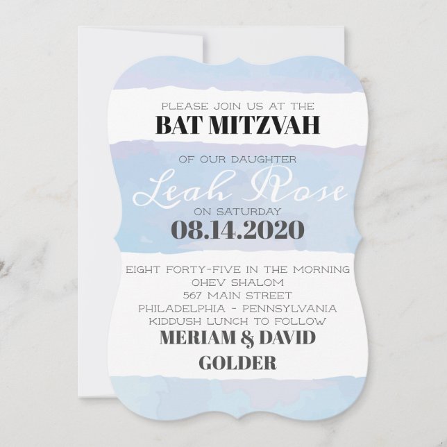 SUBTLE WATERCOLOR Bat Bar Mitzvah Invitation (Front)