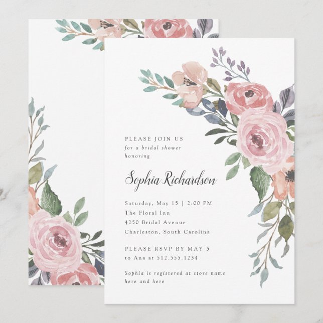 Subtle Watercolor Roses | Bridal Shower Invitation (Front/Back)