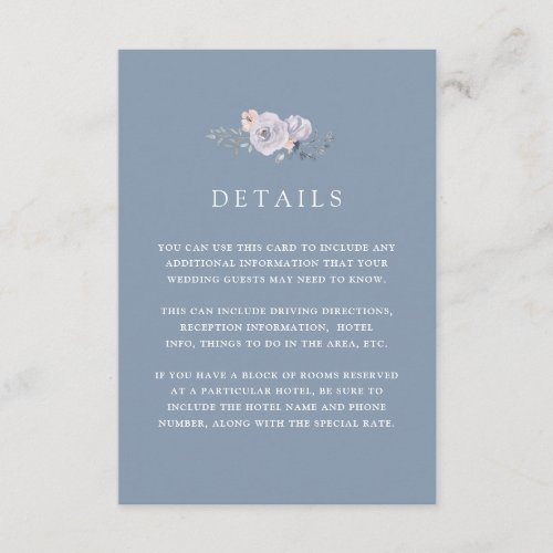 Subtle Watercolor Roses  Dusty Blue Guest Details Enclosure Card