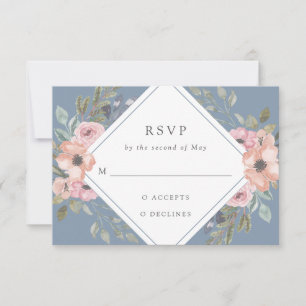 Subtle Watercolor Roses Dusty Blue Wedding RSVP Card