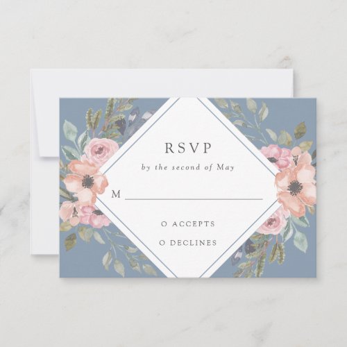 Subtle Watercolor Roses  Dusty Blue Wedding RSVP Card