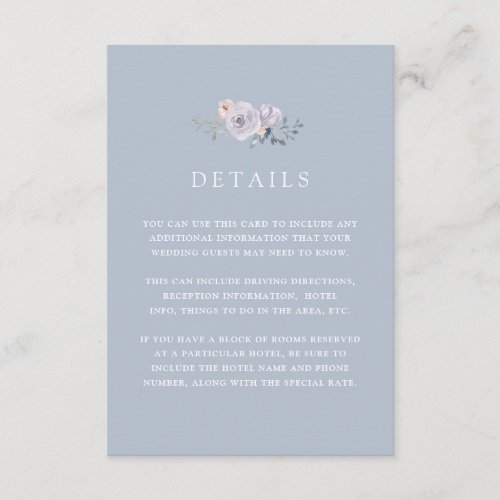 Subtle Watercolor Roses  Light Blue Guest Details Enclosure Card