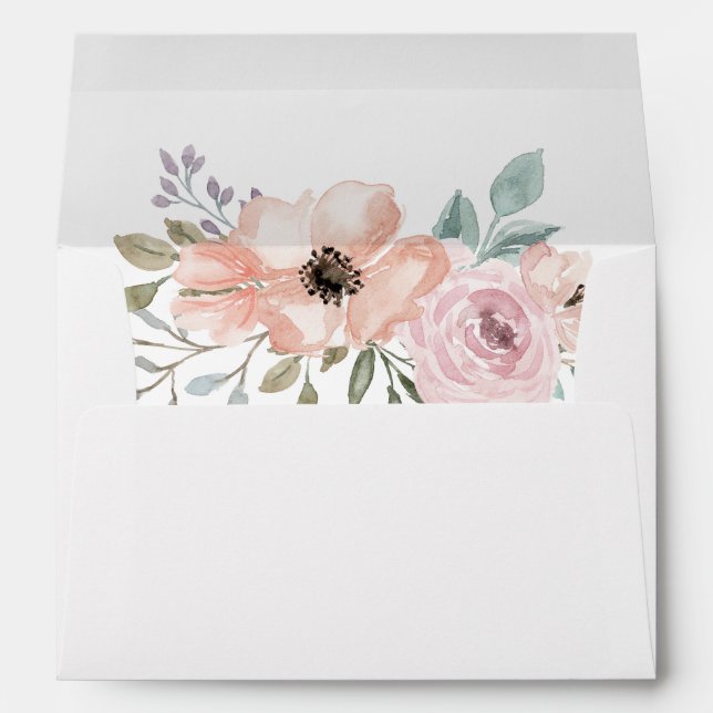 Subtle Watercolor Roses | Pre-Printed Wedding Envelope (Back (Bottom))