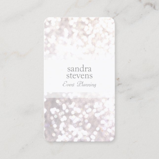Subtle White Glitter Bokeh Elegant Chic Business Card (Front)