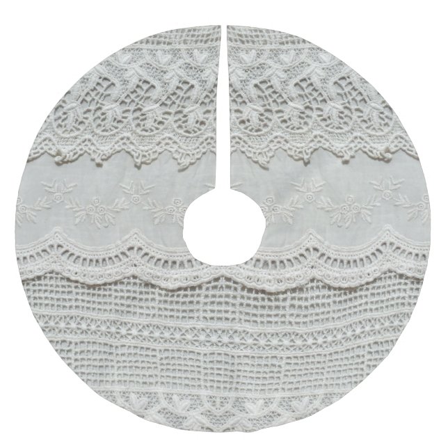 Subtle white lace, textile close-up. brushed polyester tree skirt (Front)