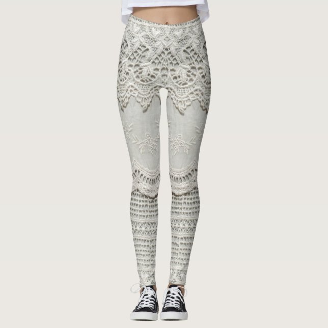 Subtle white lace, textile close-up. leggings (Front)