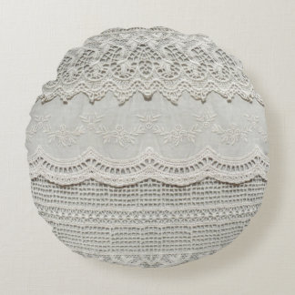 Subtle white lace, textile close-up. round pillow