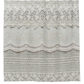 Subtle white lace, textile close-up. shower curtain