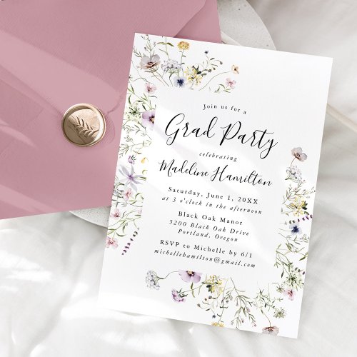 Subtle Wildflowers Graduation Party Invitation