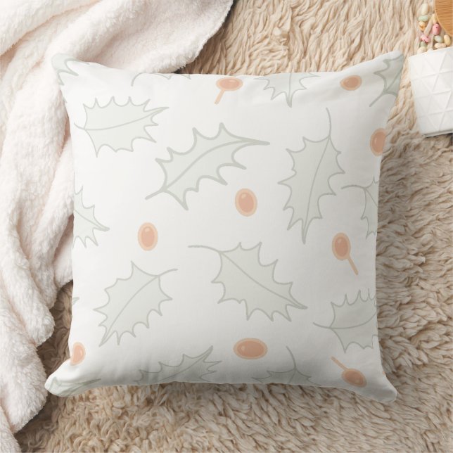 Subtle Winter Holly Berry Pattern Throw Pillow (Blanket)