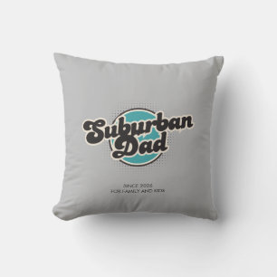 Suburban Dad, Black Blue Retro Logo Throw Pillow