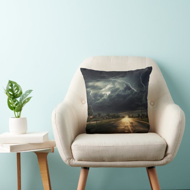 Suburbs Thunderstorm Throw Pillow (Chair)