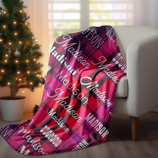Subway Art any text tartan pink baffalo plaid Fleece Blanket (Creator Uploaded)