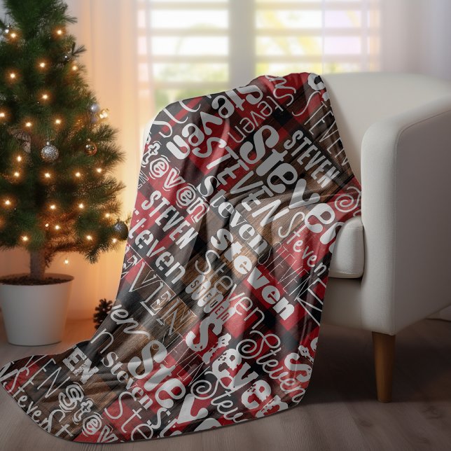 Subway Art any text tartan red baffalo plaid Fleece Blanket (Creator Uploaded)