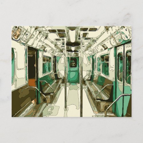 Subway Car Within the Metal Postcard