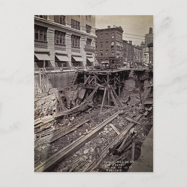 Subway Excavation Seventh Ave and 24-25th NYC Postcard (Front)